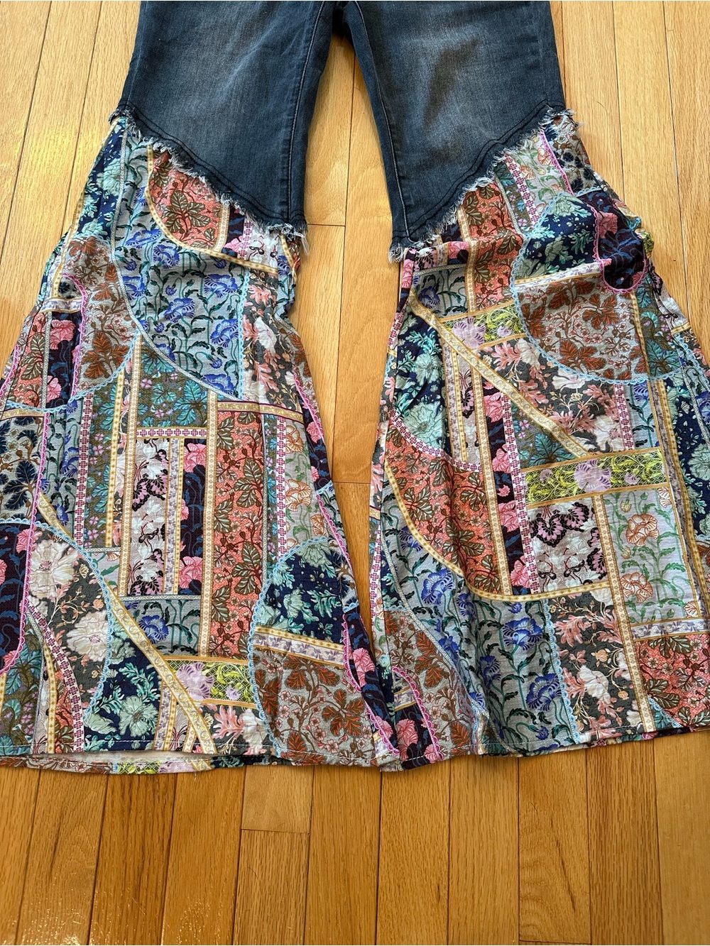 Women’s Multicolor Patchwork Flared Jeans - Blue Accent - Picture 2 of 5